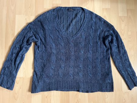 Ralph Lauren: Pullover, V-Neck, 100% Leinen, Zopf-Muster M L