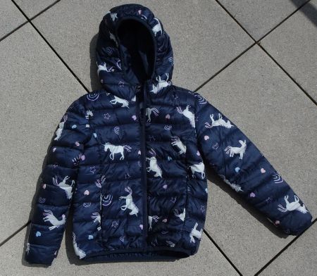 Steppjacke Lupilo Einhorn Gr. 128 blau rosa weiss