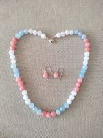 Aquamarin, Rosenquartz, Erdbeerquarz Kette