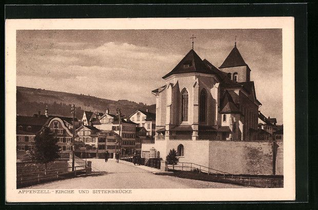 Cartoline postali: AK Appenzell, Kirche und Sitterbrücke – Usato da Berlin venduto da bartko-reher