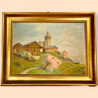 BEAUTIFUL HILL VIEW OIL CANAVAS PAINTING BY GATTI 1944