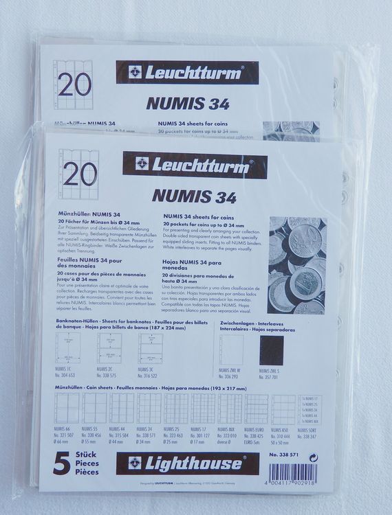 SAFE 5 Münzhüllen – Für Münzen Bis 34 Mm – 5 Blatt à 20 Fächer – Weichmacherfrei – Passend Für SAFE, Leuchtturm & Lindner Alben