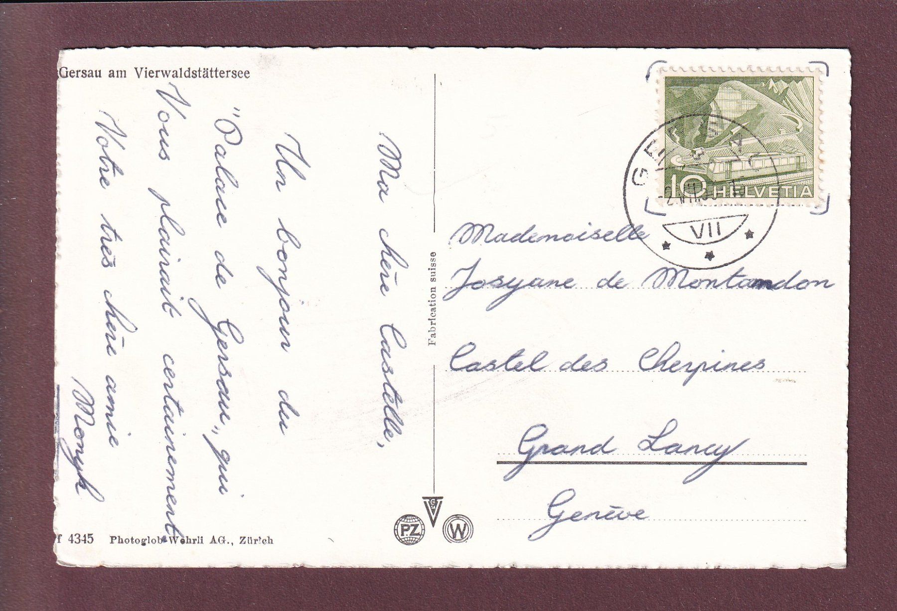Cartoline postali: GERSAU - 4 Bilder - 1956 – Usato da Pully venduto da nicecards 1