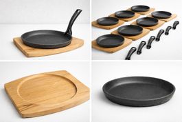 Plats en fonte neufs avec poignée amovible + sous-plat