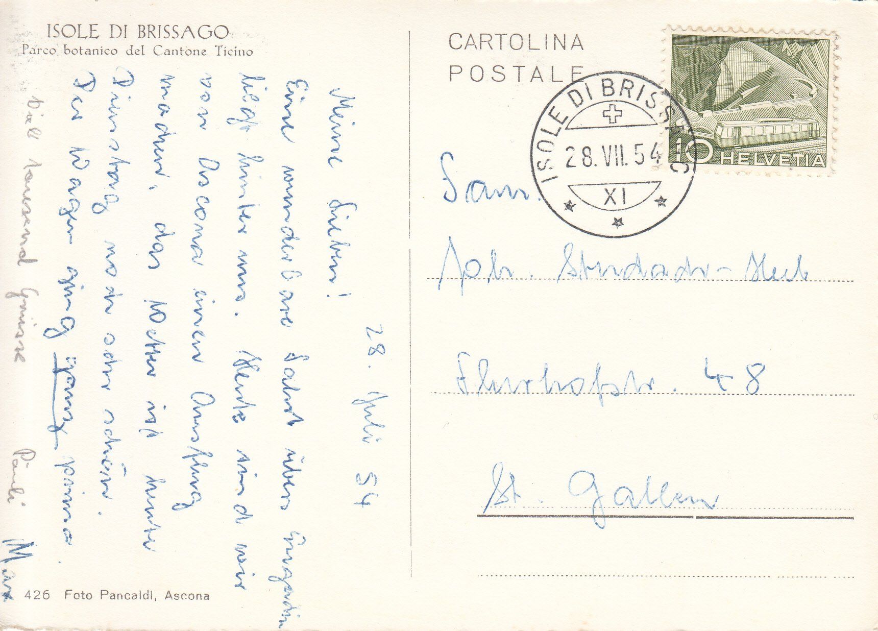 Cartoline postali: Brissago 1954 – Usato da Bürglen TG venduto da StampGraf 1