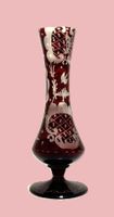 Vase Blumenvase Böhmen Glas rubinrot Dekor mattgeätzt