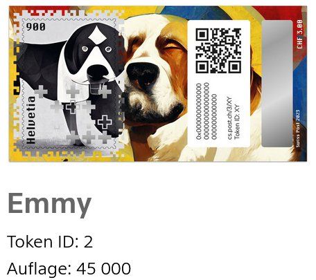 Alle Briefmarken: Swiss Crypto Stamp 3.0 ID 2 "Emmy" mit NFT – Gebraucht aus Basel von TokenID1