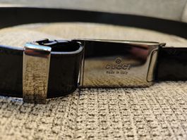 Gucci Belt Black Leather Silver Buckle Interlocking G 90cm