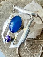 Vintage Design Silbercollier 925 Chalcedon & Amethyst Unikat
