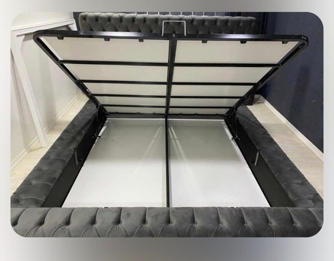 Lits: Bett mit gestepptem Kopfteil grau Grösse 180x200 cm – D'occasion à Basel par mil_7yhf 5