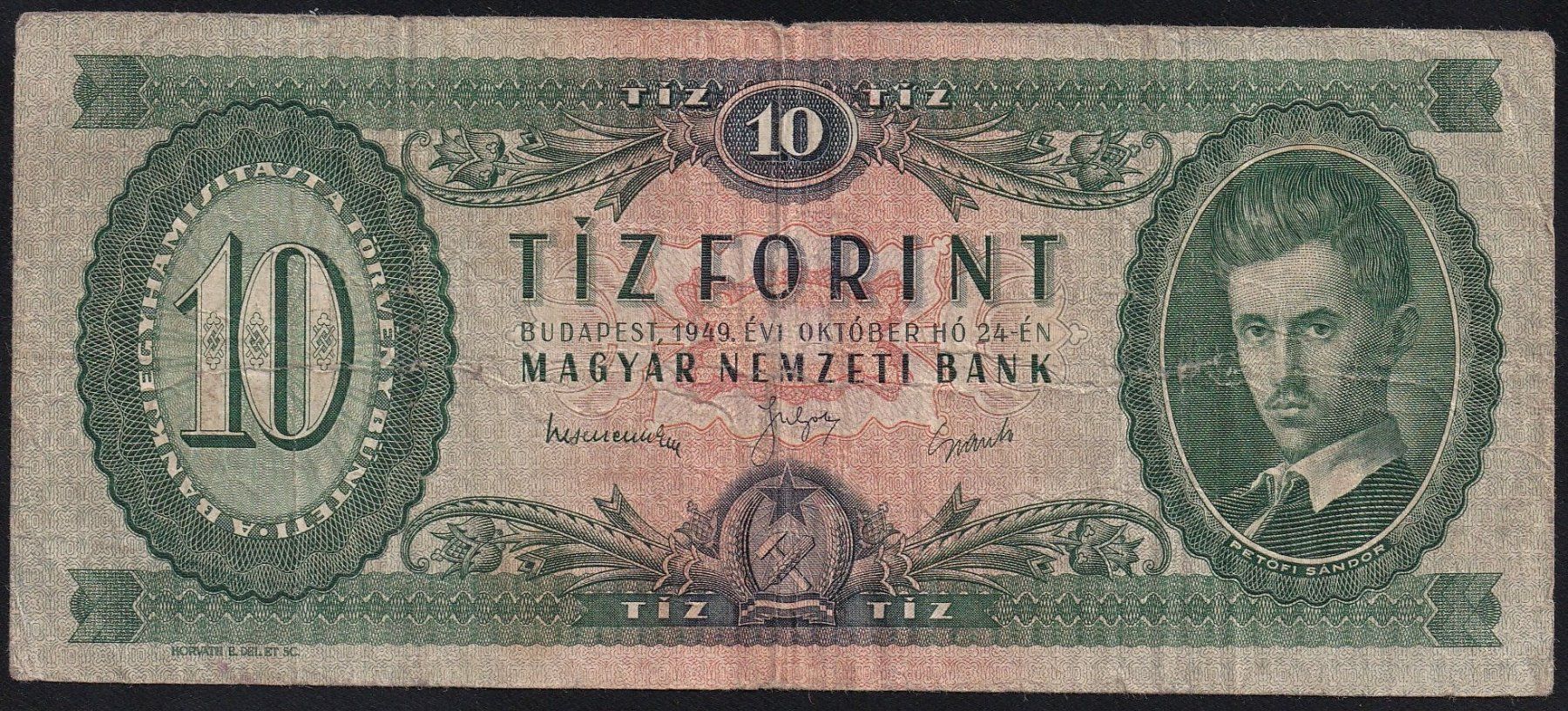 Banknoten: Ungarn 10 Forint 1949 – Gebraucht aus Brugg AG von banknoten_muesli
