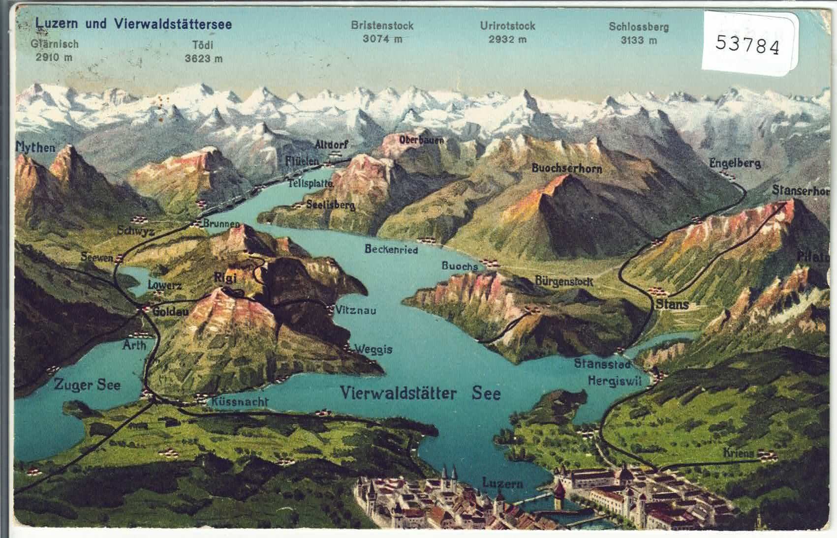 Cartoline postali: Vierwaldstättersee - Luzern - Panorama - Litho – Usato da Ettingen venduto da Kartenplanet