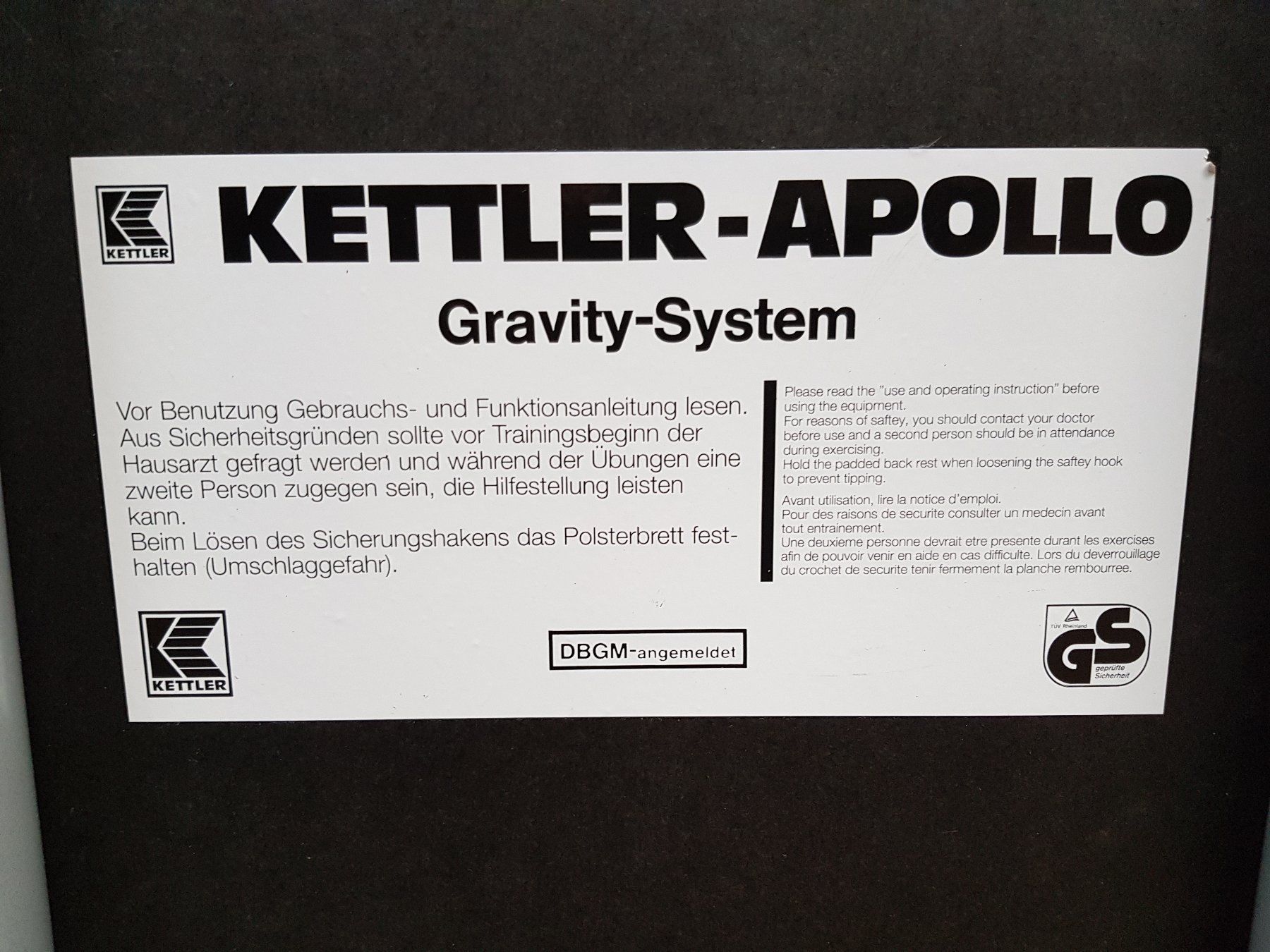 Hometrainer: Inversionstrainer Kettler Apollo Gravity System – Gebraucht aus Herisau von Musikfestival 2
