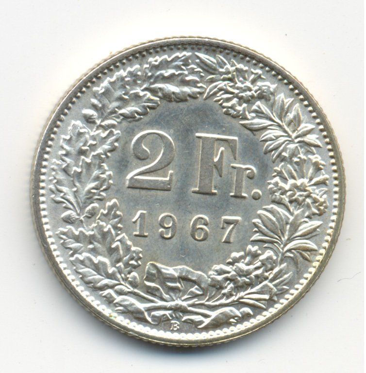 Tutti le monete: Schweiz 2 Franken 1967 unzirkuliert – Nuovo (secondo la descrizione) da Au SG venduto da Zogu