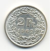 Schweiz 2 Franken 1967 unzirkuliert