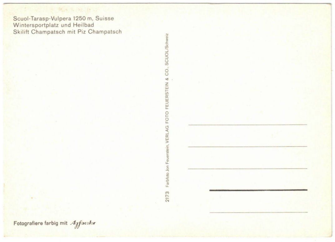 Cartoline postali: Scuol - Skilift Champatsch – Usato da Binningen venduto da Mountainrider 1