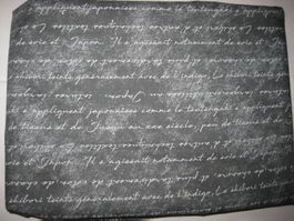 Baumwollstoff anthrazit marmoriert mit weisser Schrift