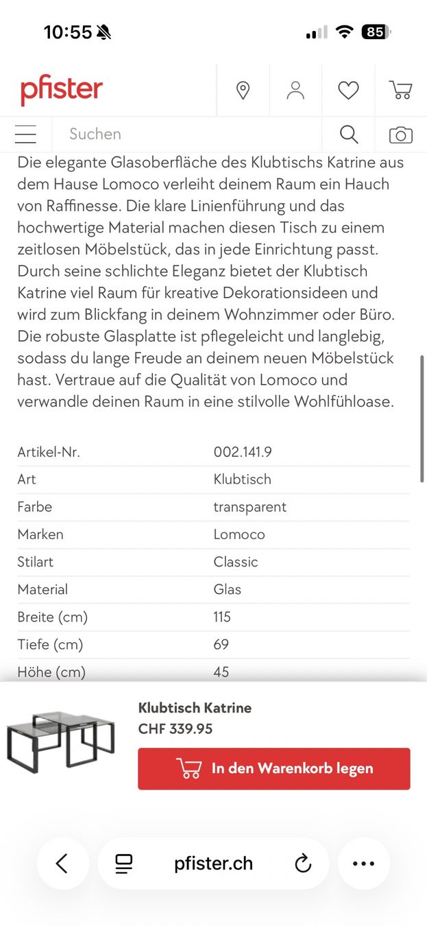 Pfister Tavoli: Klubtisch Katrine – Usato da Wil SG venduto da ilk_xdd8 2