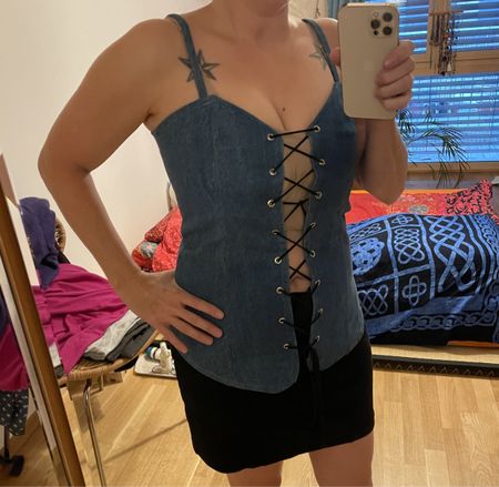 Corset vintage en jeans fait main, pièce unique