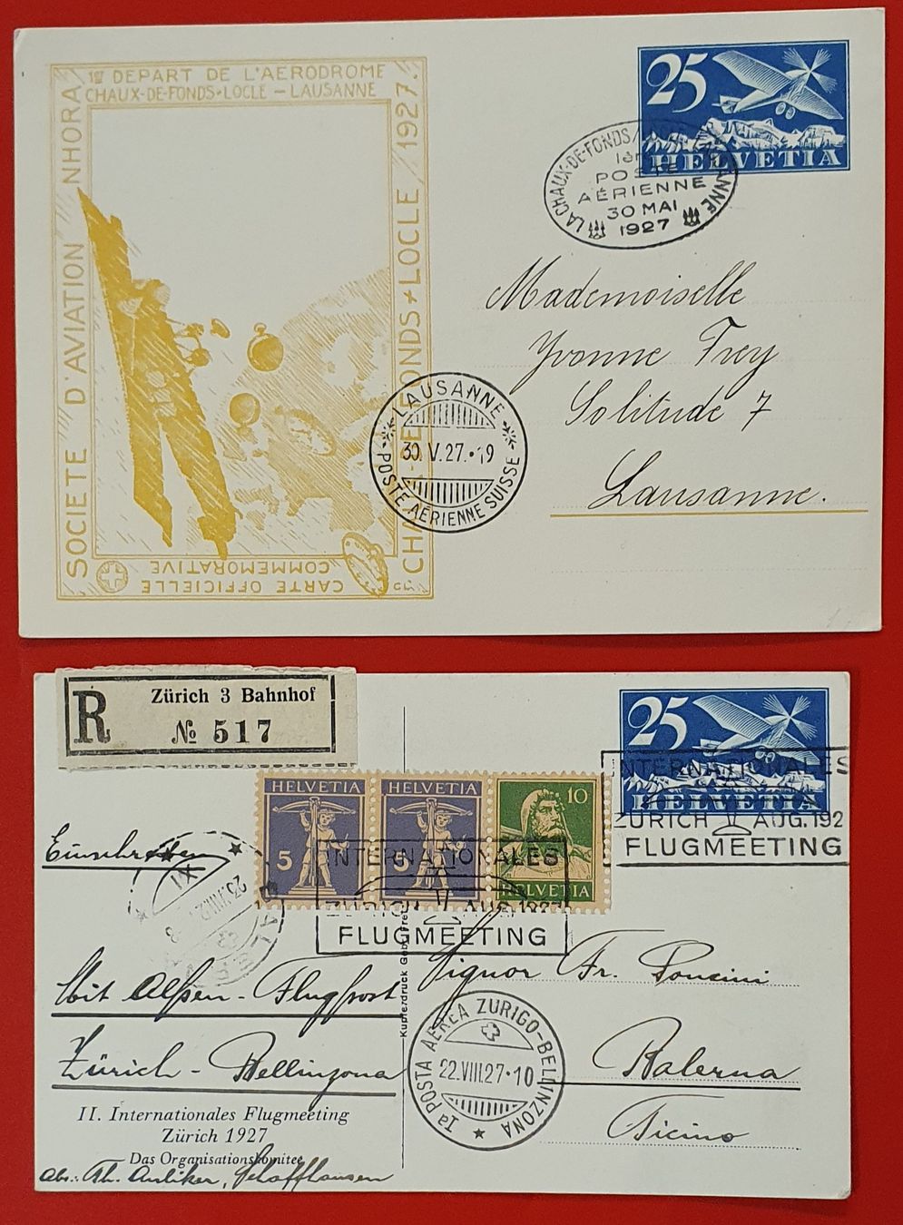 Tutti i francobolli: 2 Flugpostkarte 1927 – Usato da Kreuzlingen venduto da Rschweiz1