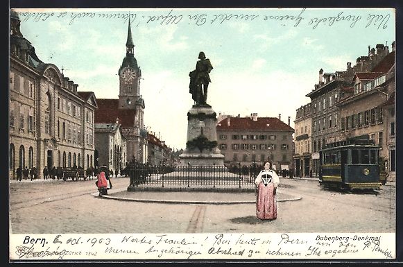 Cartes postales: Bern, Bubenberg-Denkmal mit Strassenbahn – D'occasion à Berlin par bartko-reher
