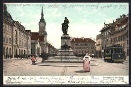Bern, Bubenberg-Denkmal mit Strassenbahn