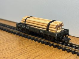 S0223: Güterwagen, Echtholz-Ladung handgefertigt (Spur N)