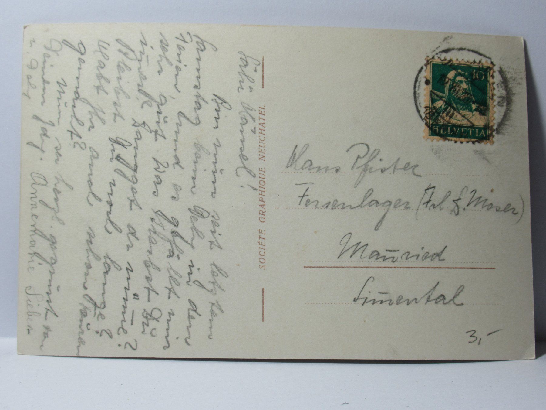 Cartoline postali: Saarnen , Rüblihorn , Kirche 1929 – Usato da Grenchen venduto da Bluemchen1900 2