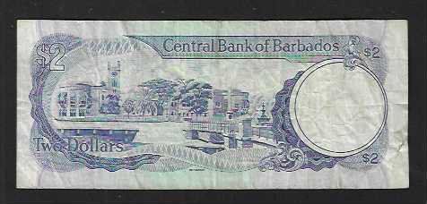 Banconote: Barbados  2  Dollars  Gebraucht – Usato da Gordola venduto da coinsandnotes 1