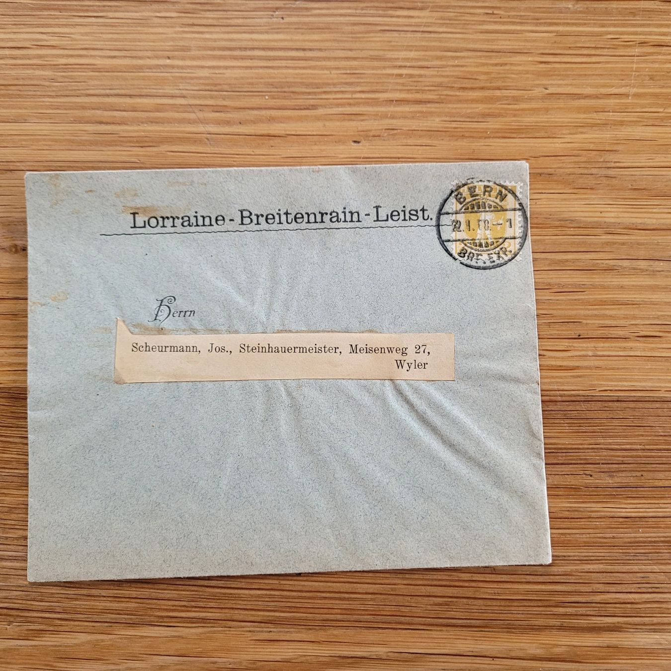 Alle Briefmarken: Brief Lettre Lorraine Breitenrain Leist Bern 1908 – Gebraucht aus Biel/Bienne von Destockweb