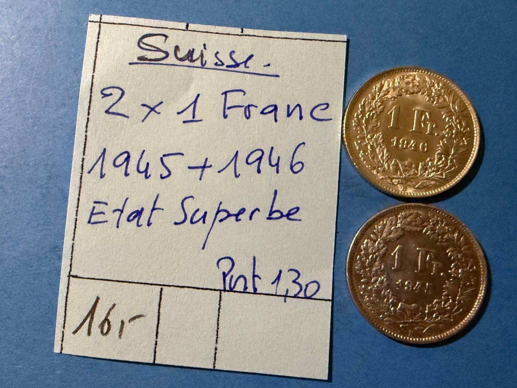 Alle Münzen: SUISSE : "2 X 1 FRANC 1945 + 1946 - SUPERBE – Gebraucht aus genève von GEnumist