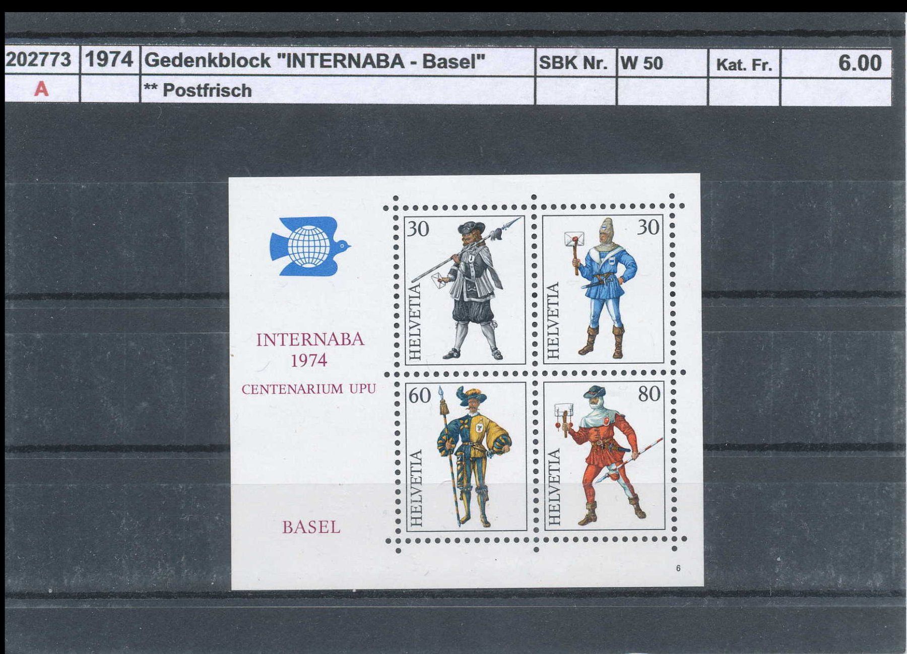 Alle Briefmarken: 1974 Gedenkblock, "INTERNABA - Basel", ** postfrisch – Neu (gemäss Beschreibung) aus Winterthur von Zupogeru