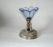 Antike Gewürz / Kaviarschale mit Silberfuss