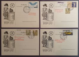 4 Illustrierte Karten mit Sonderstempel