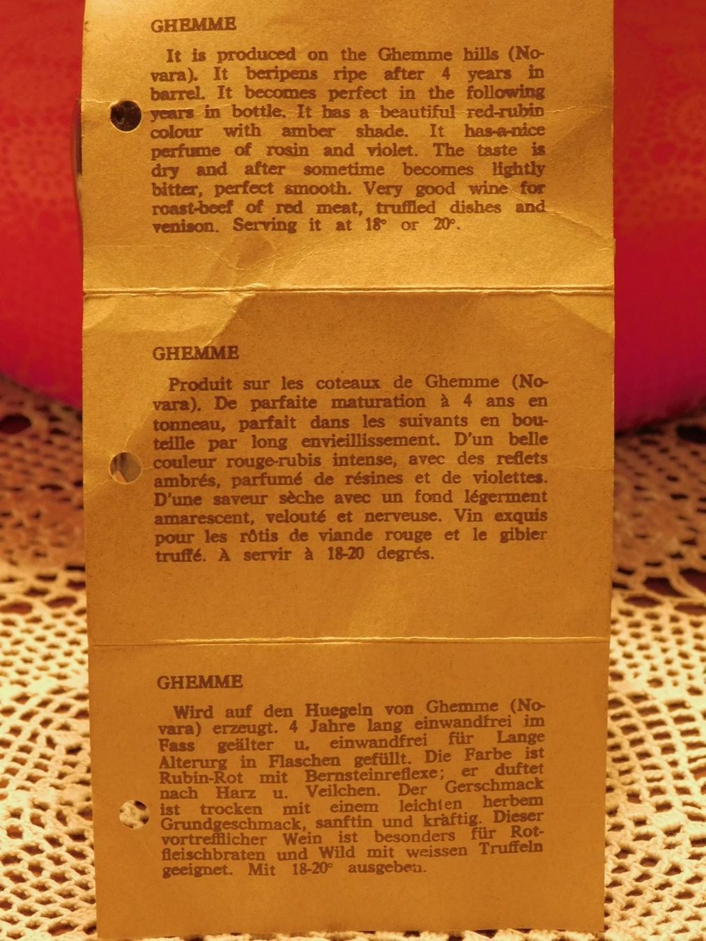 Vino: Rar Ghemme 1973er - L.Bertolo – Nuovo (secondo la descrizione) da Emmenbrücke venduto da Ulisse-22 9