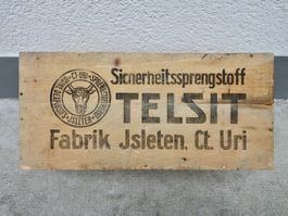 alte Holzkiste Kiste TELSIT SPRENGSTOFF FABRIK JSELTEN URI