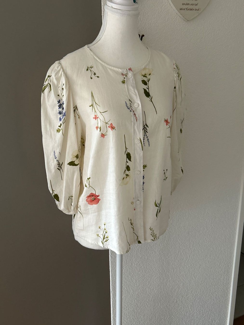 Blusen: 3/4 Arm Bluse hellbeige mit Muster mit Leinen Gr. M – Neu (gemäss Beschreibung) aus Brunnen von Nala2929 1