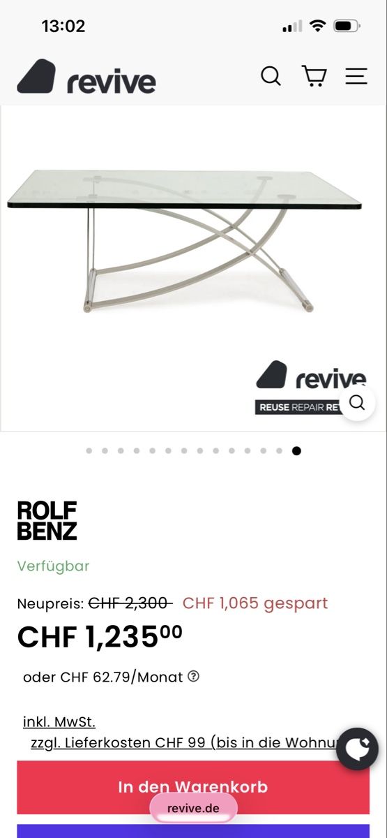 Rolf Benz Tables: Rolf Benz Glastisch rechteckig Metallfuss  – Neuf (Voir description) à Sevelen par Cheyennne 2