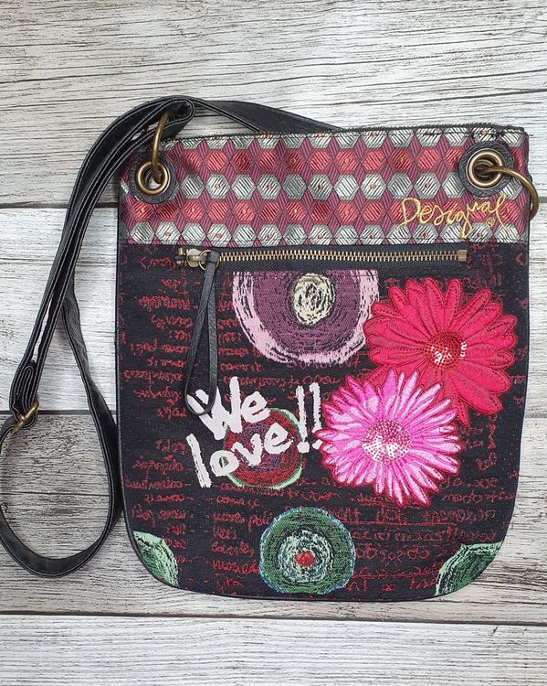 Desigual Schwarze Polyester Schultertasche Mit Innentasche