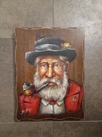 Holzbild Mann mit Pfeife Unikat, handsigniert Peter Brutsche