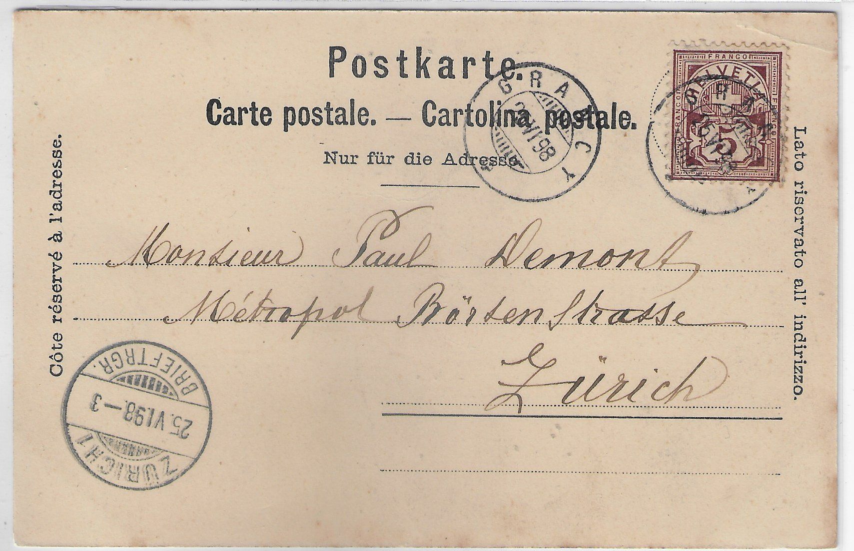 Cartoline postali: Rolle - Le Chateau 1898 - Stempel: Grancy – Usato da Ettingen venduto da Kartenplanet 1