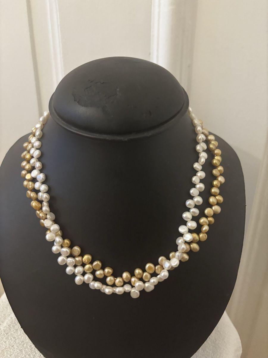 Ketten: Collier de perles naturelles blanches et dorées, neuf! – Gebraucht aus Genève von ati_tj8f 1