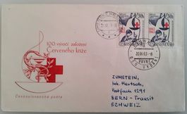 Tschechoslowakei  Rotes Kreuz 1963, Frankatur speziell