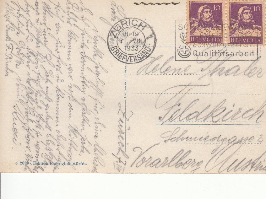 Cartoline postali: Zürich 1933 – Usato da Bürglen TG venduto da StampGraf 1