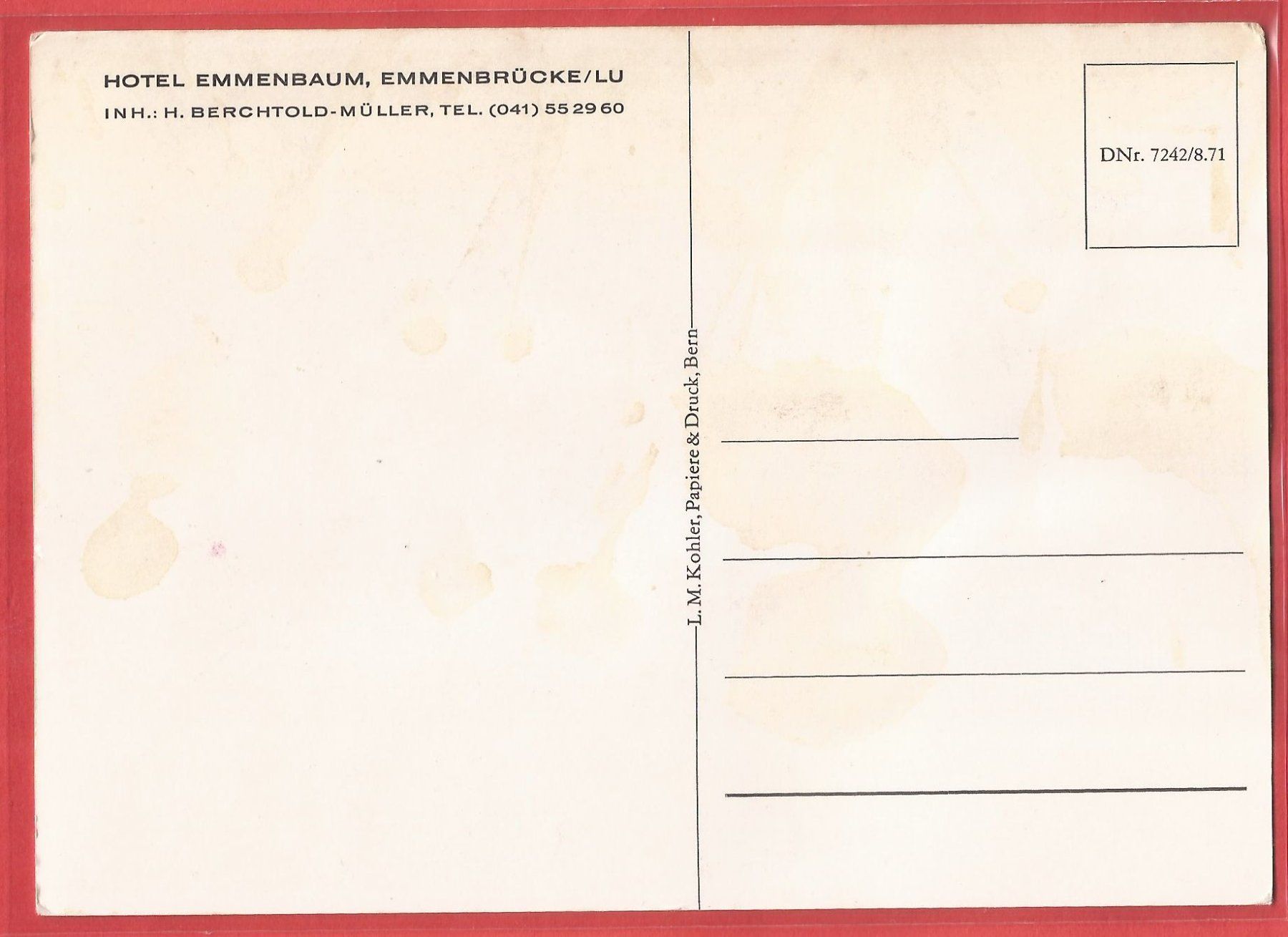 Cartoline postali: Emmenbrücke - Hotel Emmenbaum - ca. 1960 – Usato da Fislisbach venduto da Porano 1