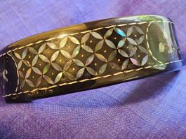 Alter Handmade schwarzer Lack Perlmutt Armreif, China