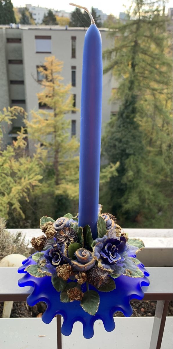Kerzenständer: 2 Handgemachte Kerzenständer, blau, mit Blumenmuster, neu – Neu (gemäss Beschreibung) aus Zürich von bopeja 2