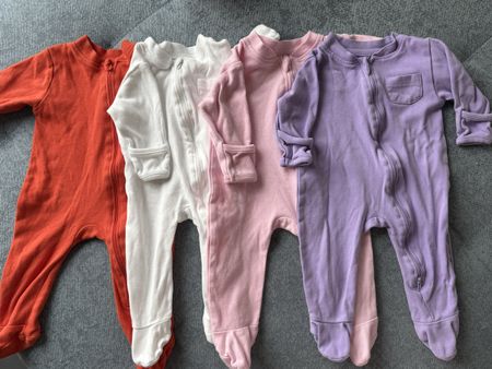 4 Baby Sleepsuits with Feet & Mittens, Size 3-6 Months