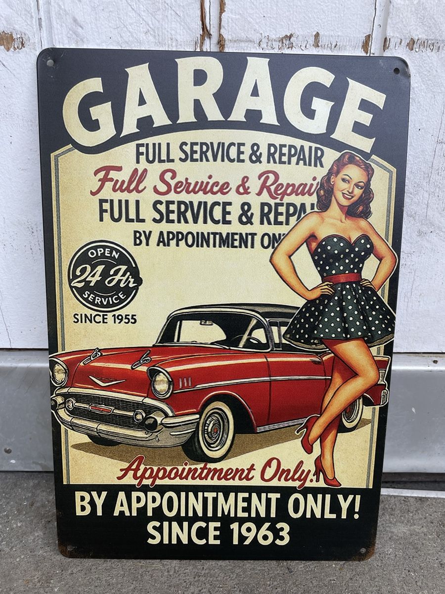 Schilder: Blechschild Garage Retro Pinup – Gebraucht aus Niederbüren von poschti