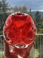 Murano Glas Vase rot schwer Design Noppen Italien Vintage